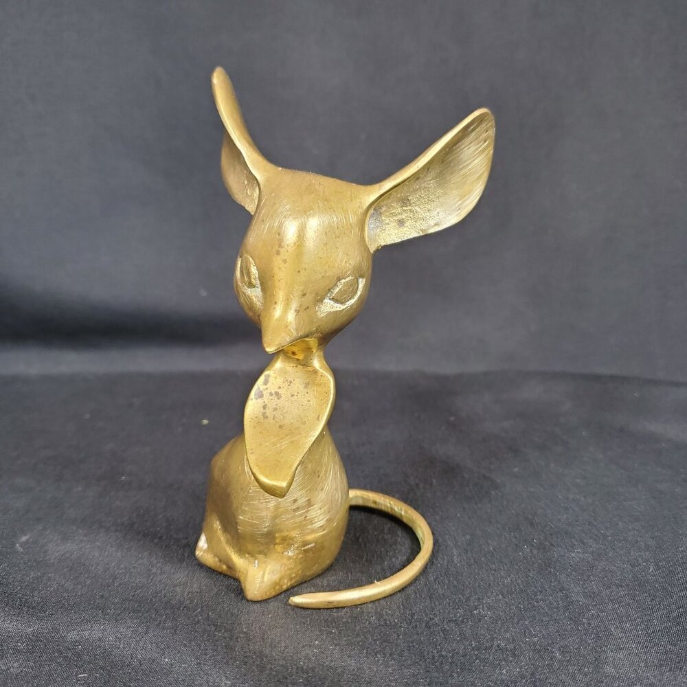 Whimsical Brass Mouse Vintage Solid Brass Animal Figurine Mid Century Retro Deco